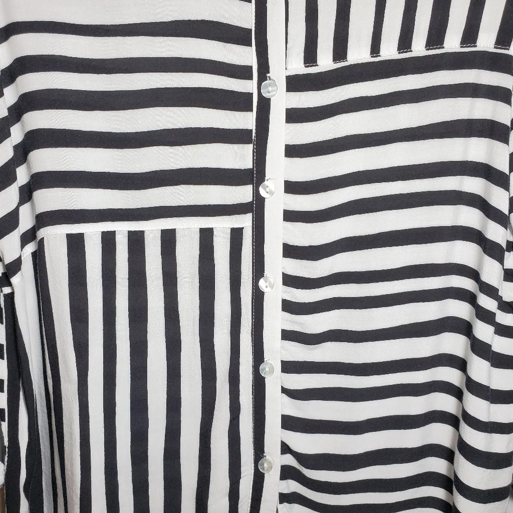 ALFRED DUNNER Stripe Collar Blouse White & Black Size 10P - Picture 4 of 9